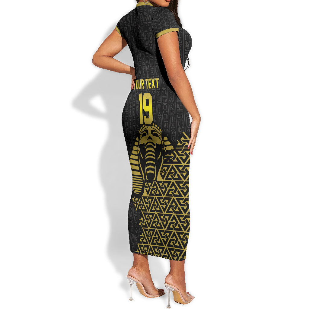 Custom World Football 2026 Egypt Short Sleeve Bodycon Dress Pharaohs Hieroglyphs Pride Black Version