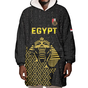Custom World Football 2026 Egypt Wearable Blanket Hoodie Pharaohs Hieroglyphs Pride Black Version