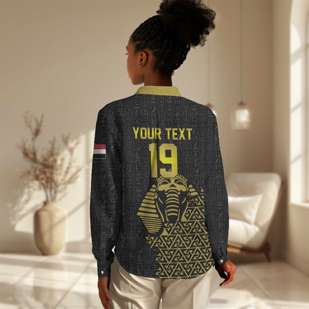 Custom World Football 2026 Egypt Women Casual Shirt Pharaohs Hieroglyphs Pride Black Version