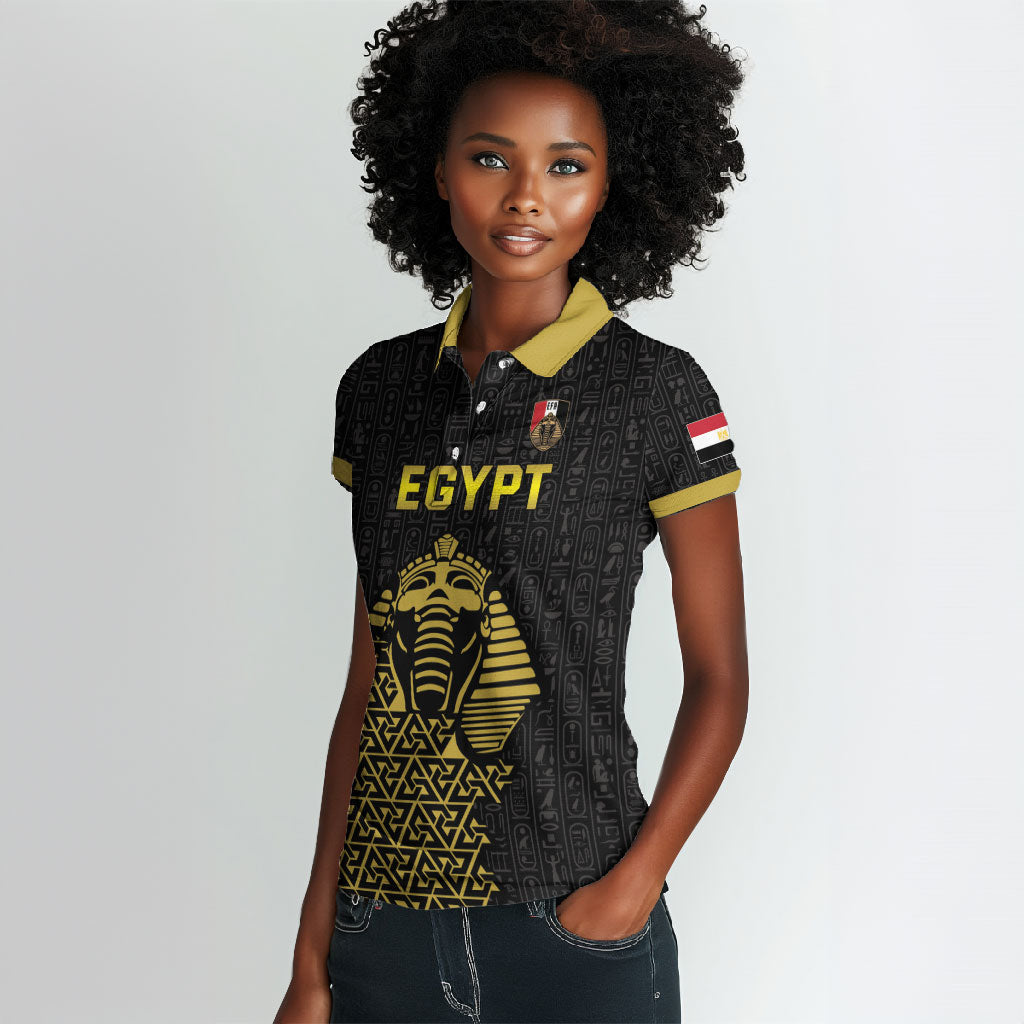 Custom World Football 2026 Egypt Women Polo Shirt Pharaohs Hieroglyphs Pride Black Version