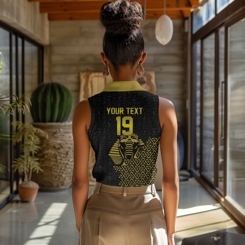 Custom World Football 2026 Egypt Women Sleeveless Polo Shirt Pharaohs Hieroglyphs Pride Black Version