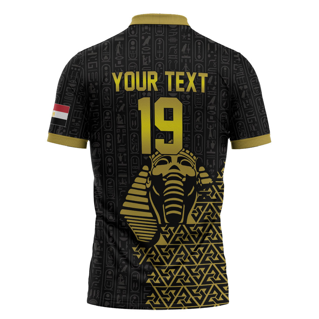Custom World Football 2026 Egypt Zipper Polo Shirt Pharaohs Hieroglyphs Pride Black Version