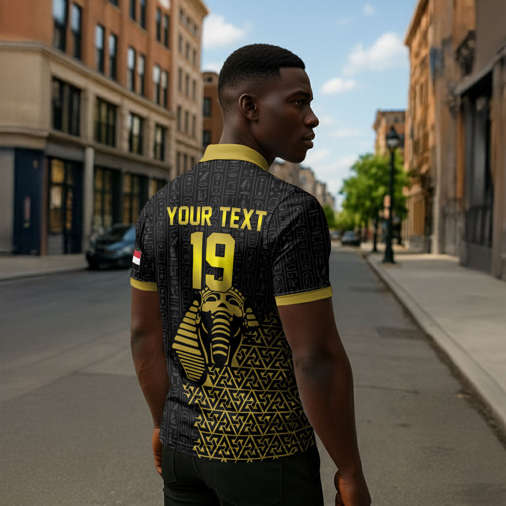 Custom World Football 2026 Egypt Zipper Polo Shirt Pharaohs Hieroglyphs Pride Black Version
