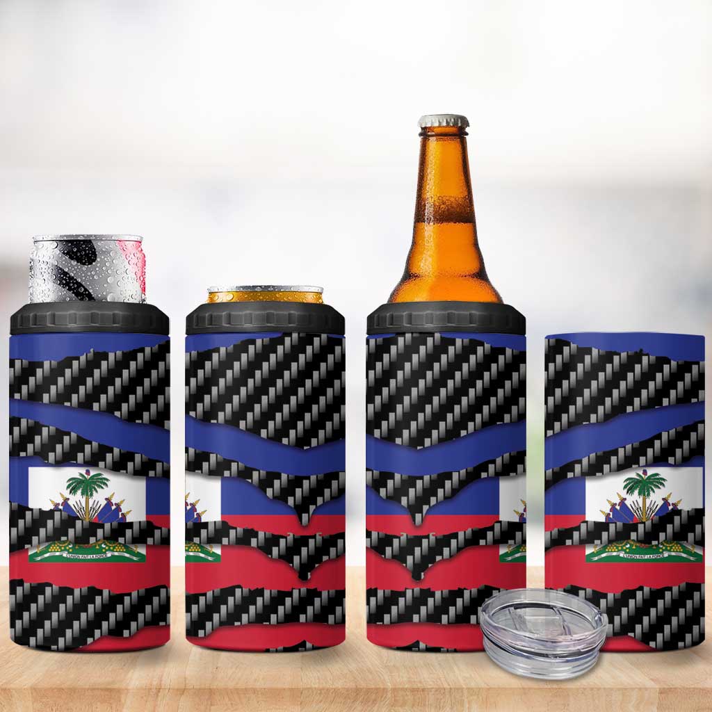 Black Haitians Beast 4 in 1 Can Cooler Tumbler Ripped Flag Graphic - African Pride