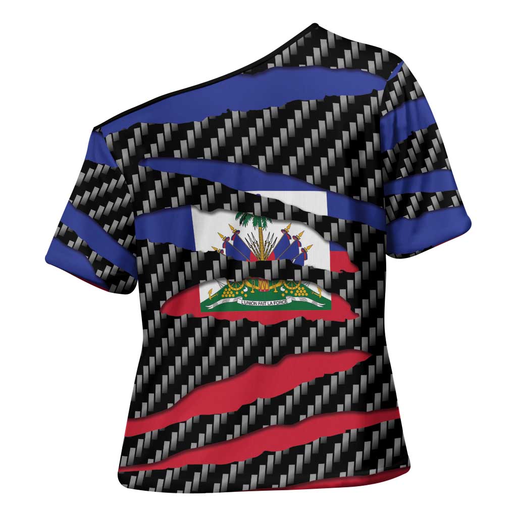 Black Haitians Beast Cross Shoulder Shirt Ripped Flag Graphic
