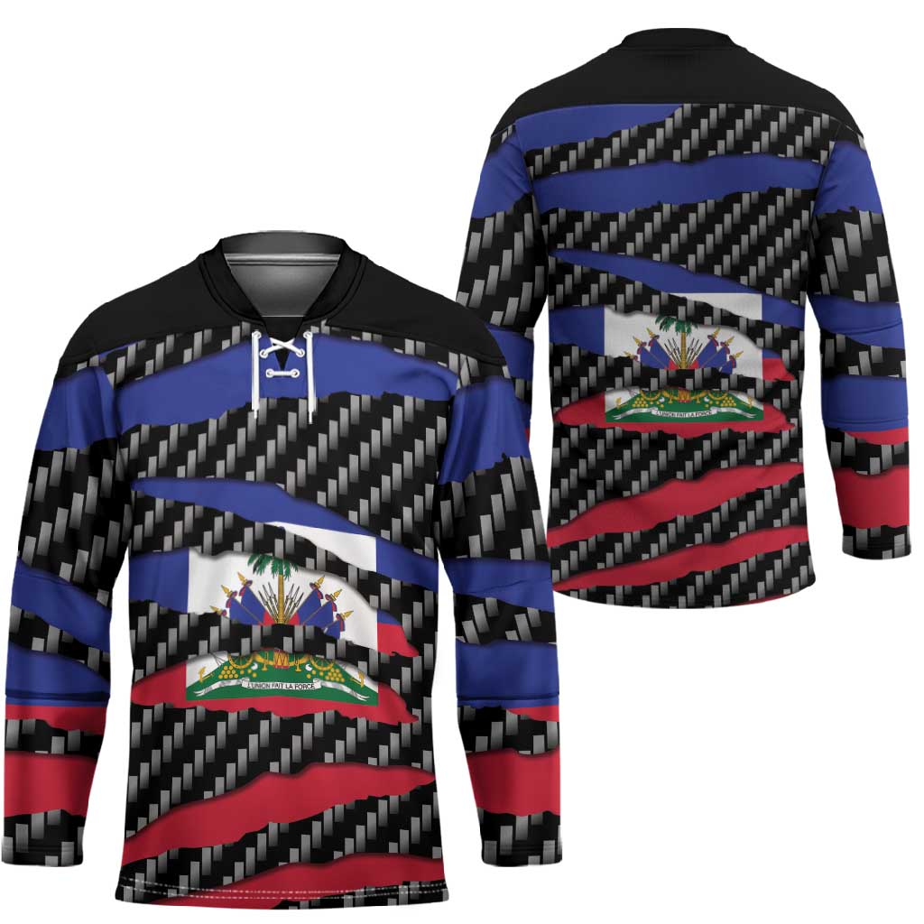 Black Haitians Beast Hockey Jersey Ripped Flag Graphic
