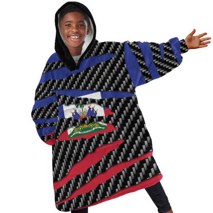 Black Haitians Beast Kid Wearable Blanket Hoodie Ripped Flag Graphic - African Pride