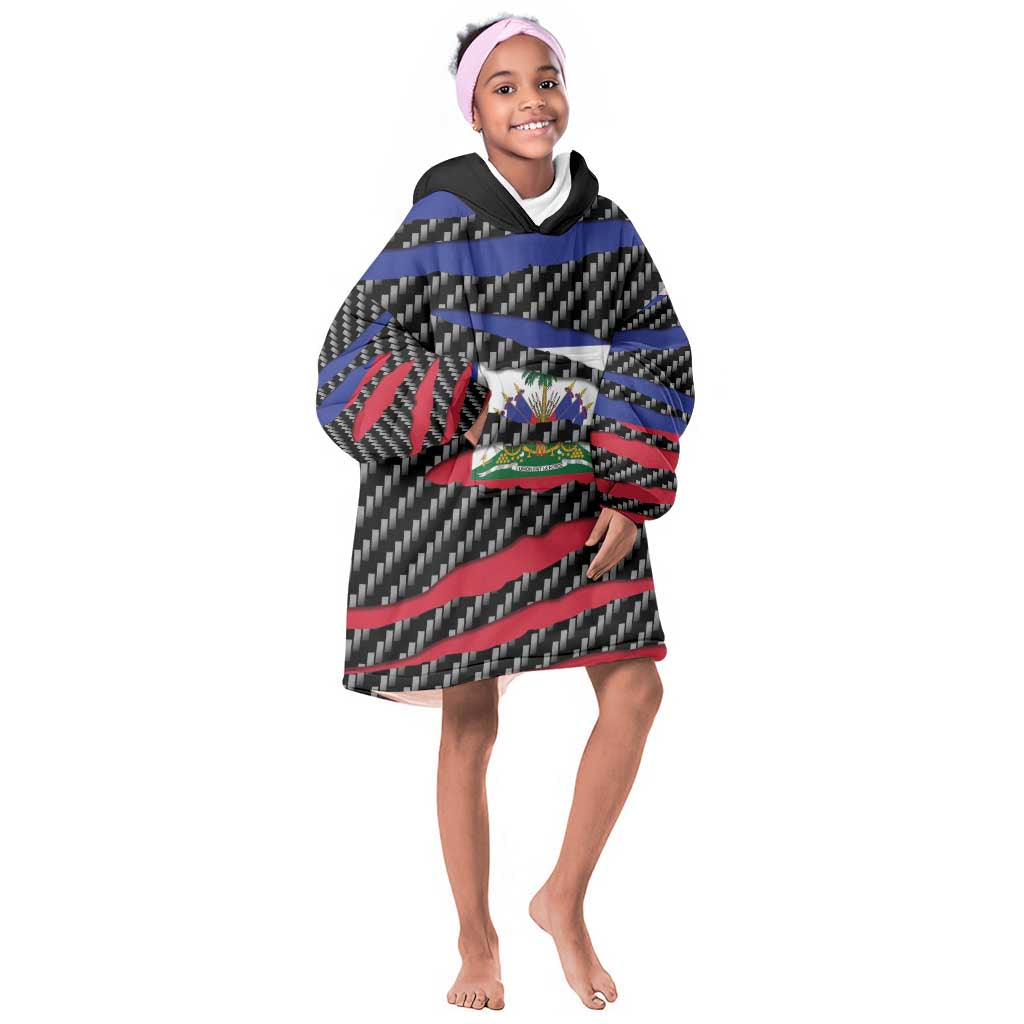 Black Haitians Beast Kid Wearable Blanket Hoodie Ripped Flag Graphic - African Pride