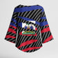 Black Haitians Beast Kimono Sleeve Blouse Ripped Flag Graphic