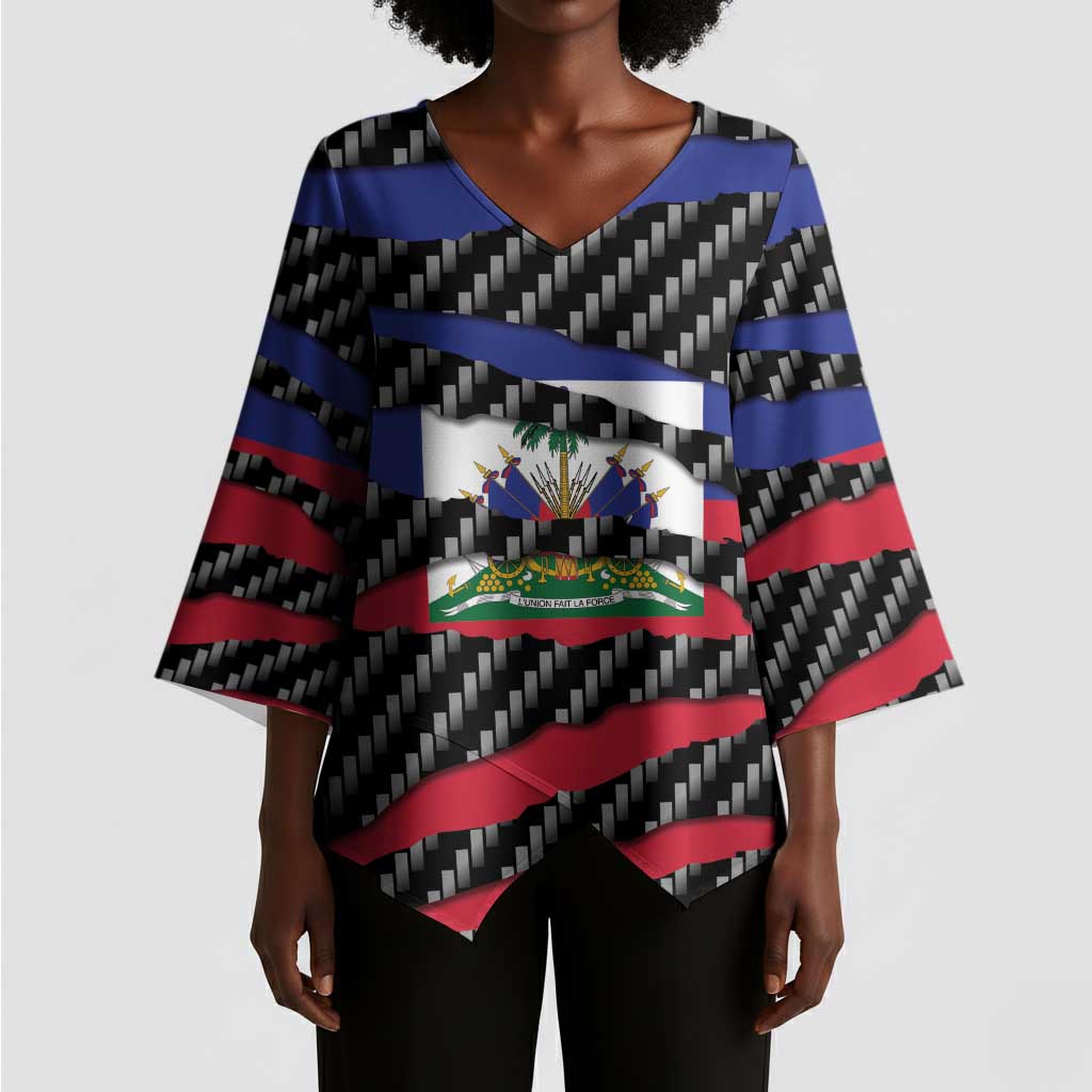 Black Haitians Beast Kimono Sleeve Blouse Ripped Flag Graphic