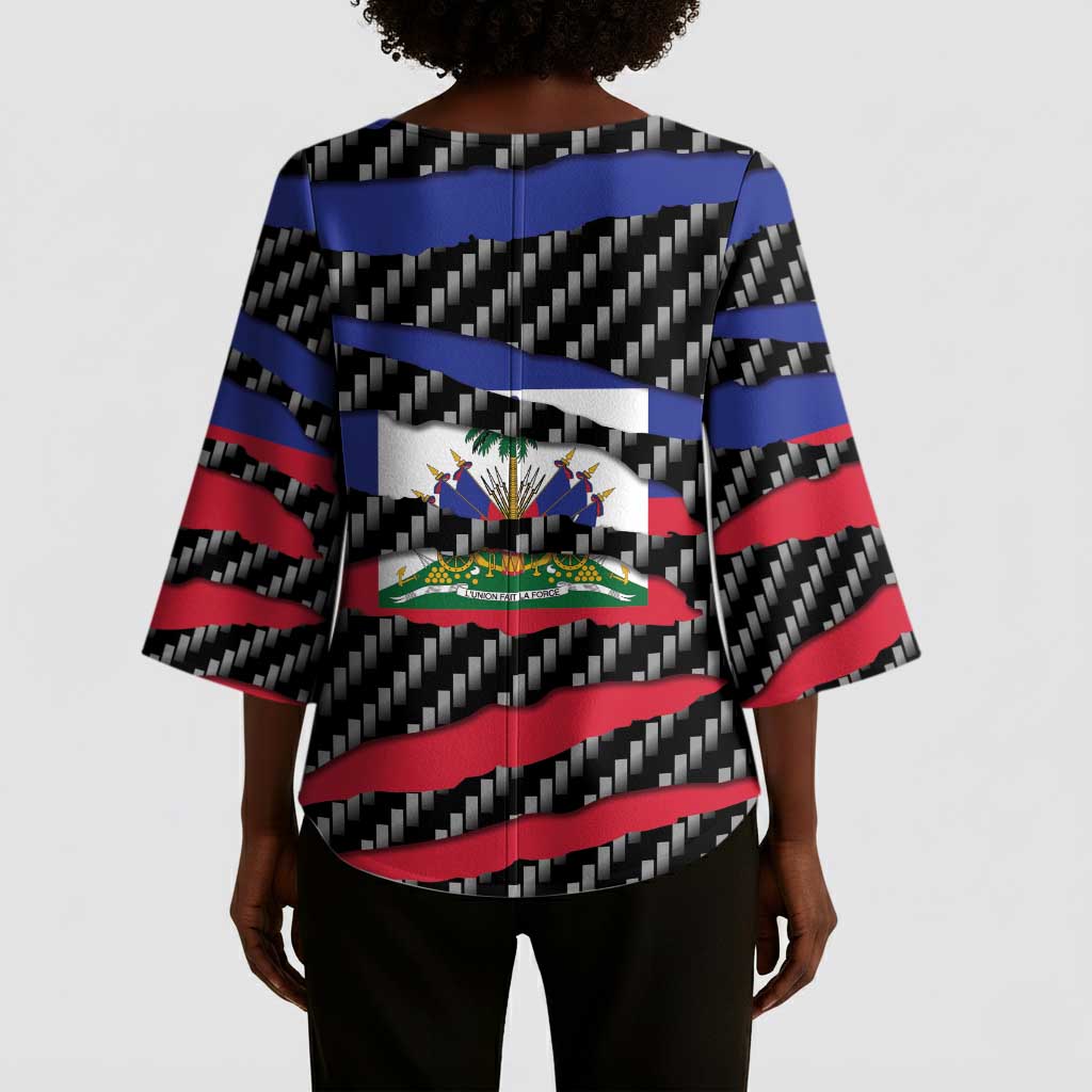 Black Haitians Beast Kimono Sleeve Blouse Ripped Flag Graphic