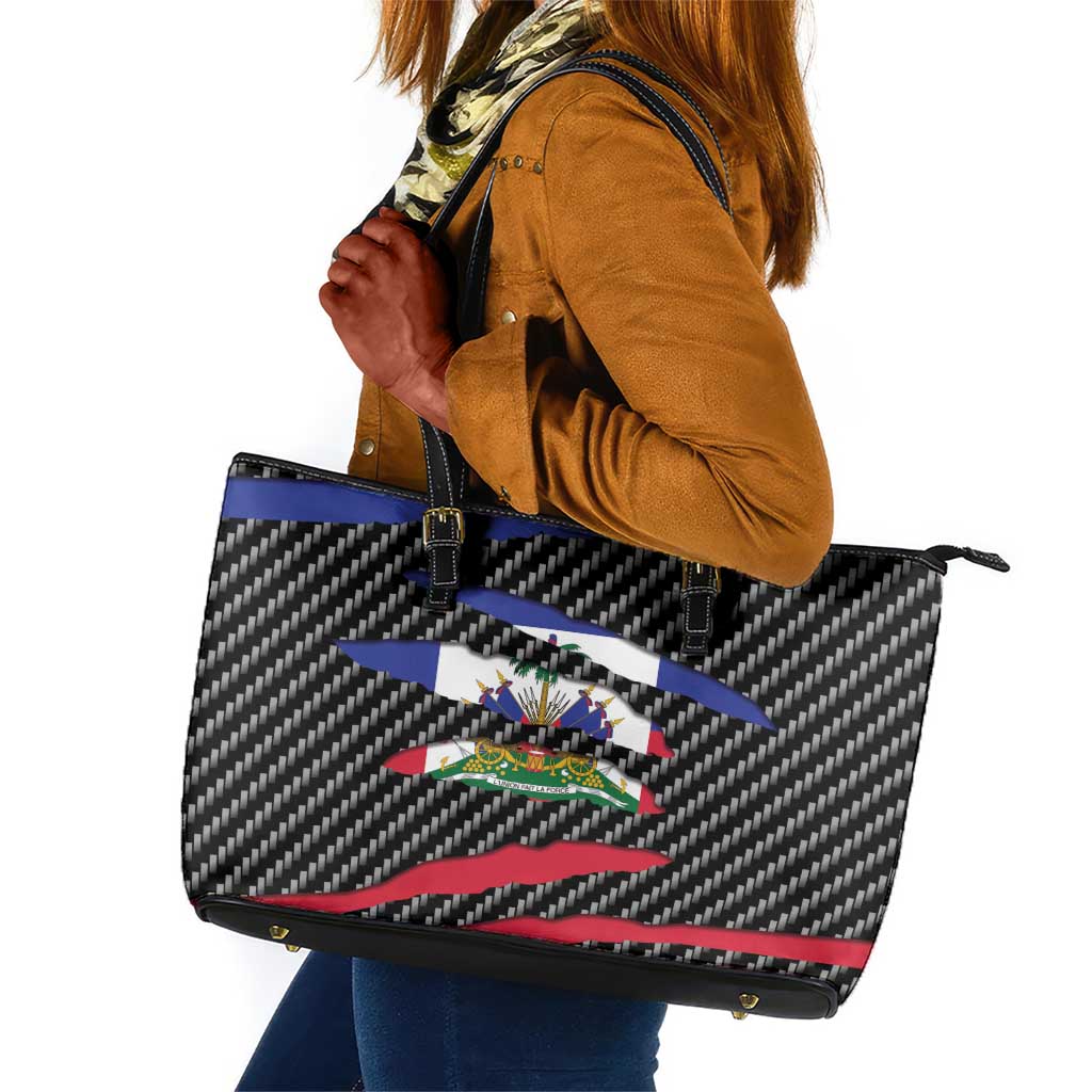 Black Haitians Beast Leather Tote Bag Ripped Flag Graphic - African Pride
