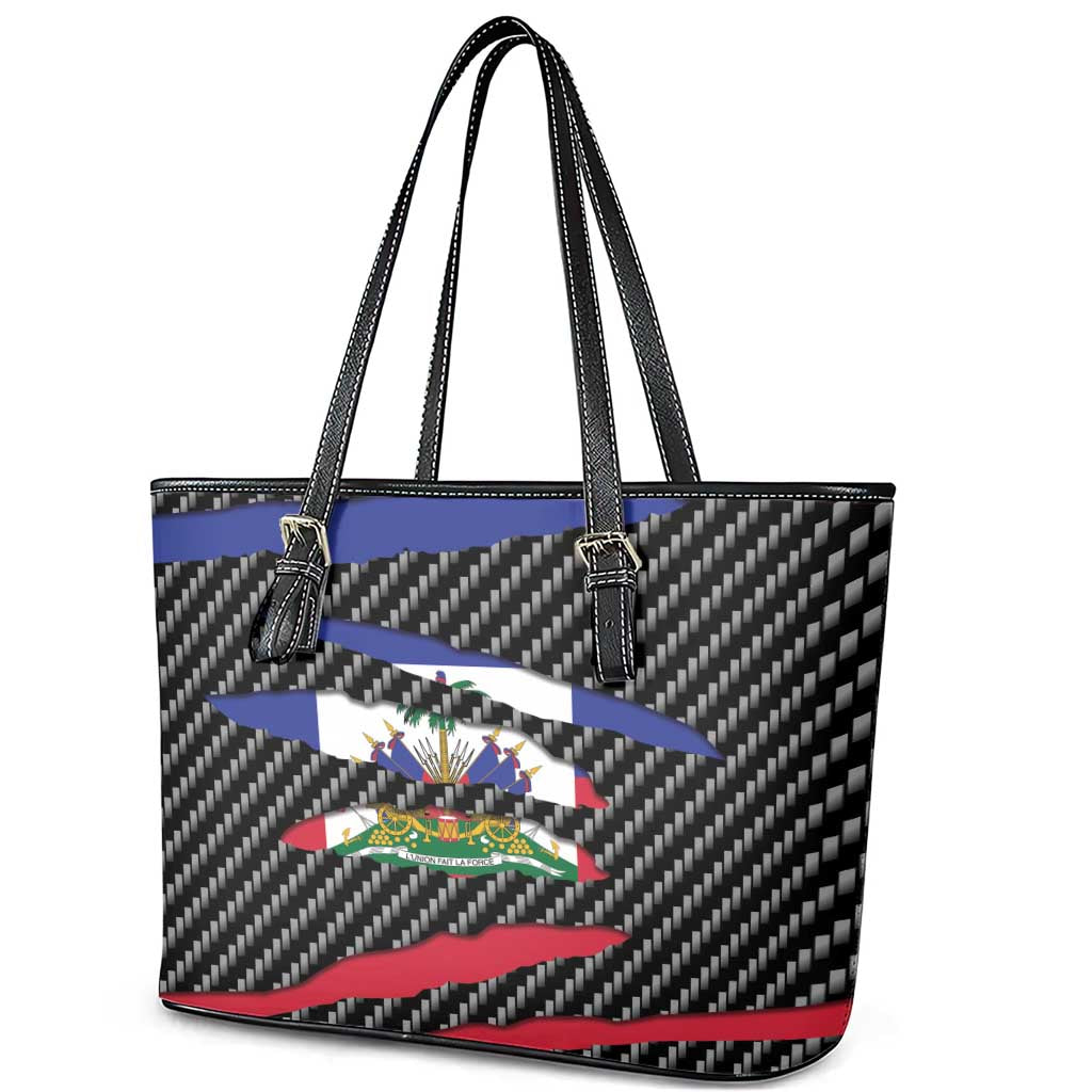 Black Haitians Beast Leather Tote Bag Ripped Flag Graphic - African Pride
