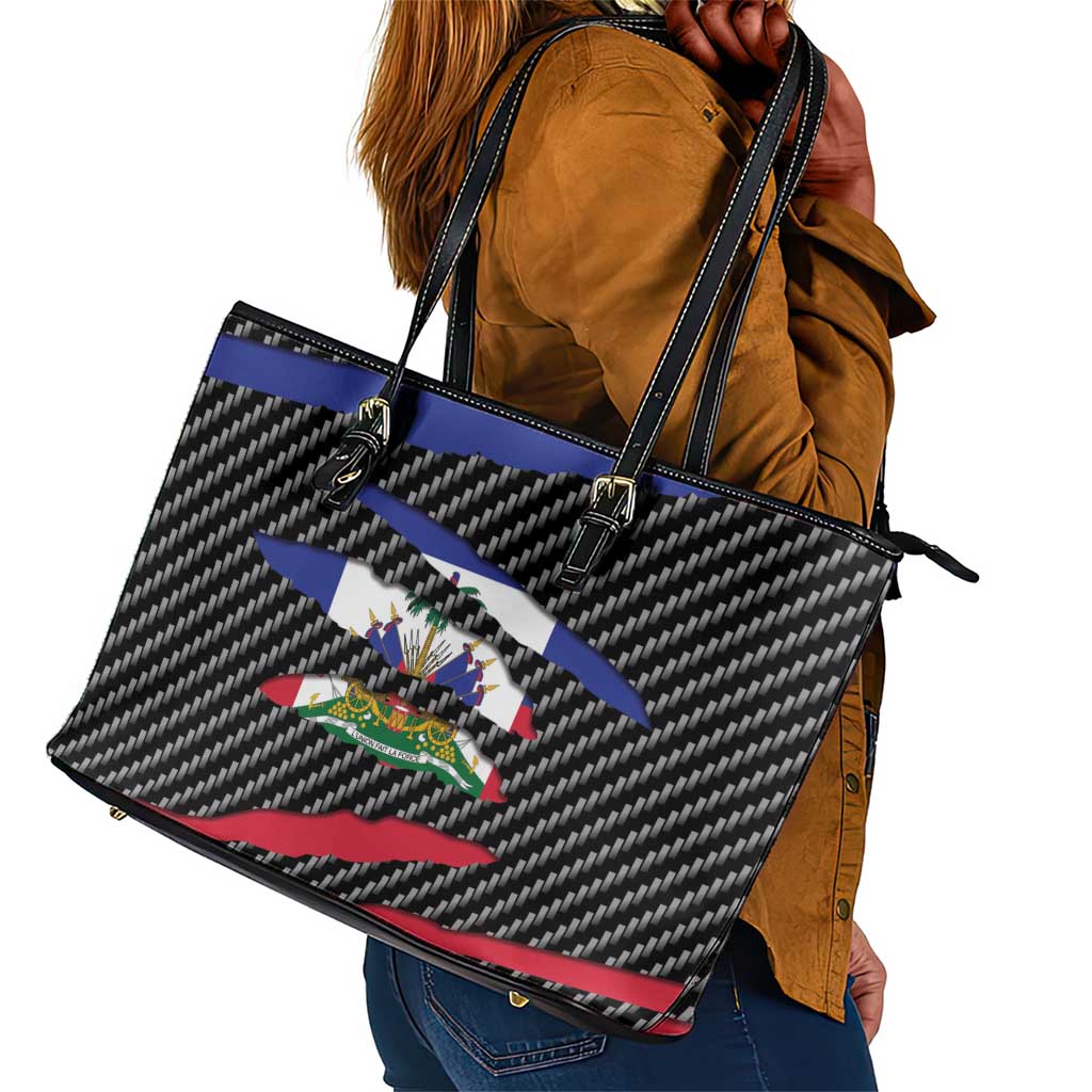 Black Haitians Beast Leather Tote Bag Ripped Flag Graphic - African Pride