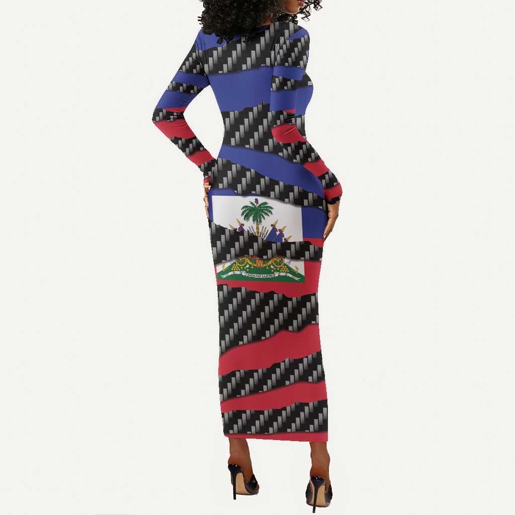Black Haitians Beast Long Sleeve Bodycon Dress Ripped Flag Graphic - African Pride