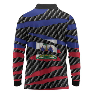 Black Haitians Beast Long Sleeve Polo Shirt Ripped Flag Graphic - African Pride