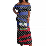 Black Haitians Beast Off Shoulder Maxi Dress Ripped Flag Graphic - African Pride