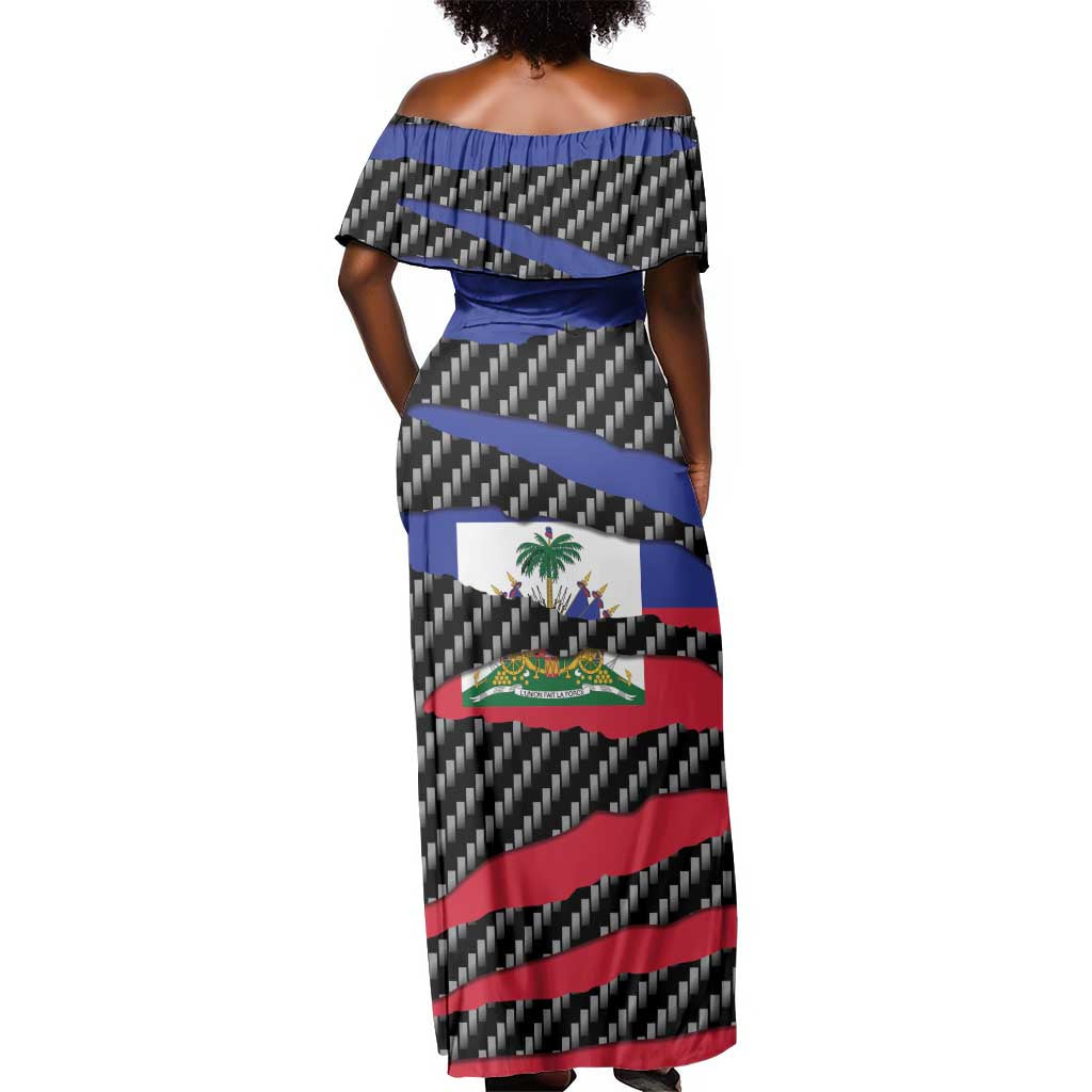Black Haitians Beast Off Shoulder Maxi Dress Ripped Flag Graphic - African Pride