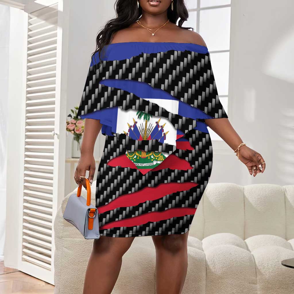 Black Haitians Beast Off Shoulder Short Dress Ripped Flag Graphic - African Pride
