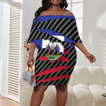 Black Haitians Beast Off Shoulder Short Dress Ripped Flag Graphic - African Pride