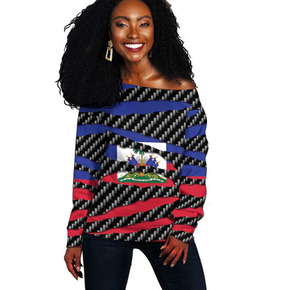 Black Haitians Beast Off Shoulder Sweater Ripped Flag Graphic - African Pride