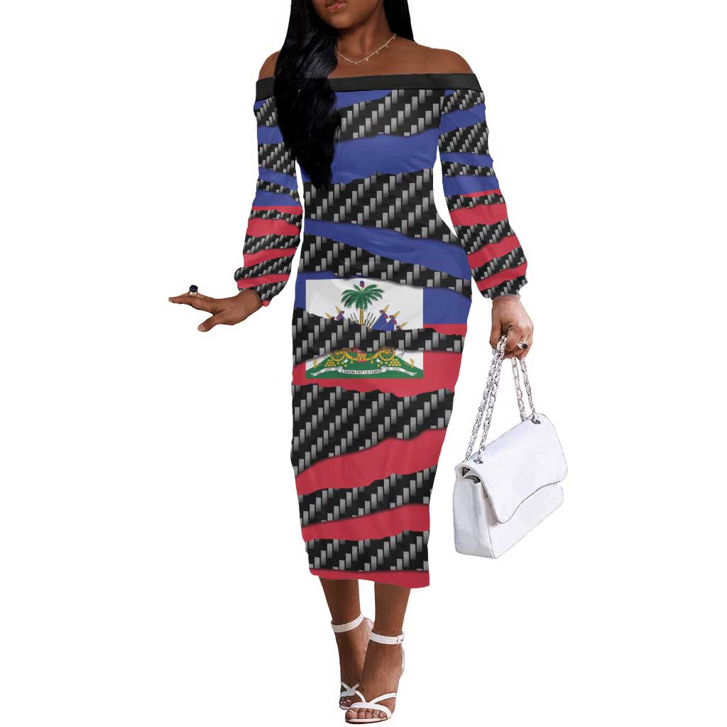 Black Haitians Beast Off The Shoulder Long Sleeve Dress Ripped Flag Graphic - African Pride