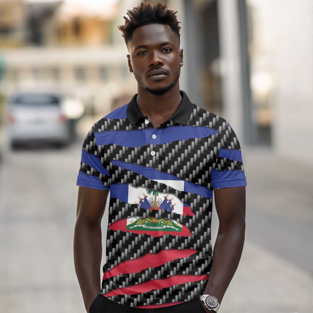 Black Haitians Beast Polo Shirt Ripped Flag Graphic LT19