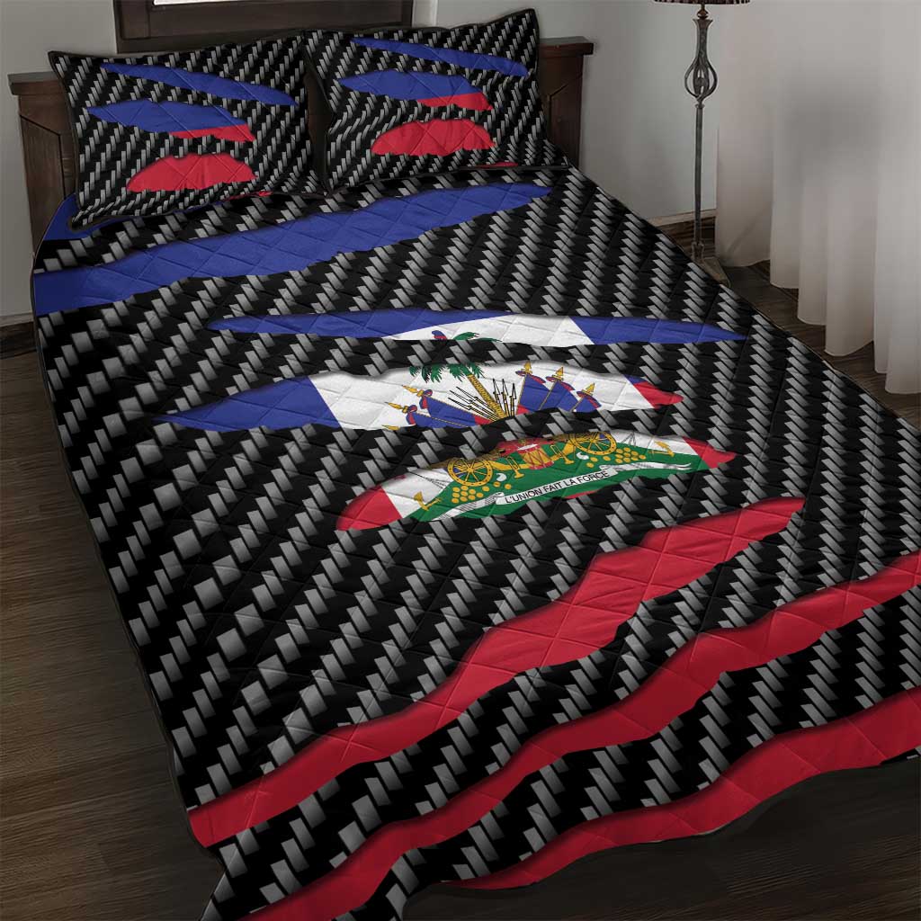Black Haitians Beast Quilt Bed Set Ripped Flag Graphic - African Pride