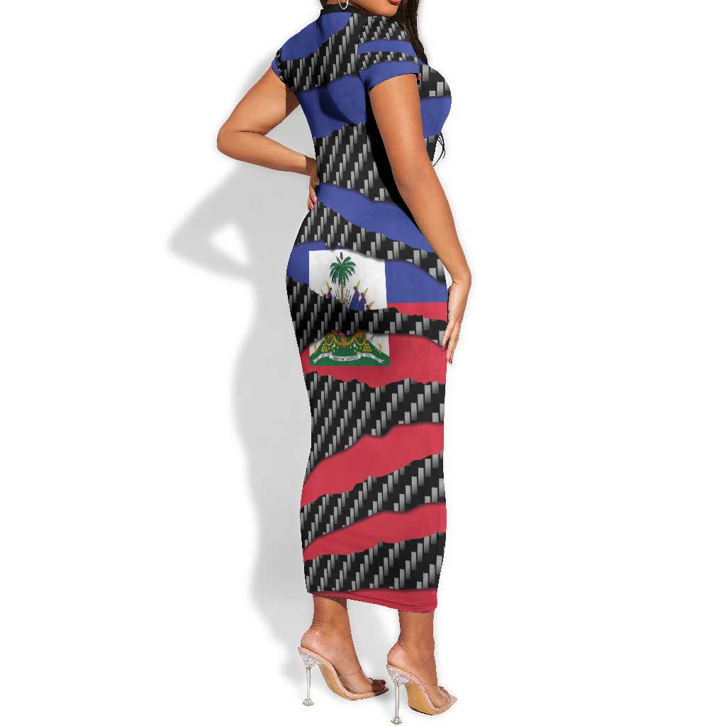 Black Haitians Beast Short Sleeve Bodycon Dress Ripped Flag Graphic LT19