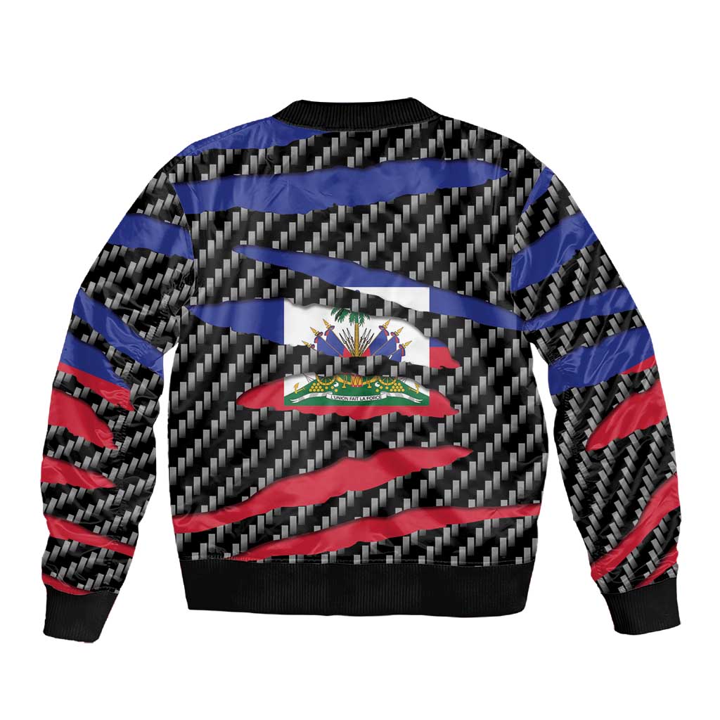 Black Haitians Beast Sleeve Zip Bomber Jacket Ripped Flag Graphic - African Pride