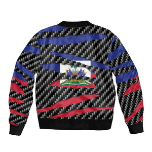 Black Haitians Beast Sleeve Zip Bomber Jacket Ripped Flag Graphic - African Pride