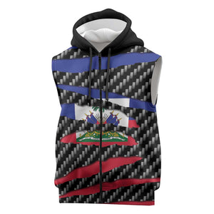 Black Haitians Beast Sleeveless Zip Hoodie Ripped Flag Graphic - African Pride