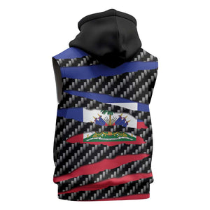 Black Haitians Beast Sleeveless Zip Hoodie Ripped Flag Graphic - African Pride