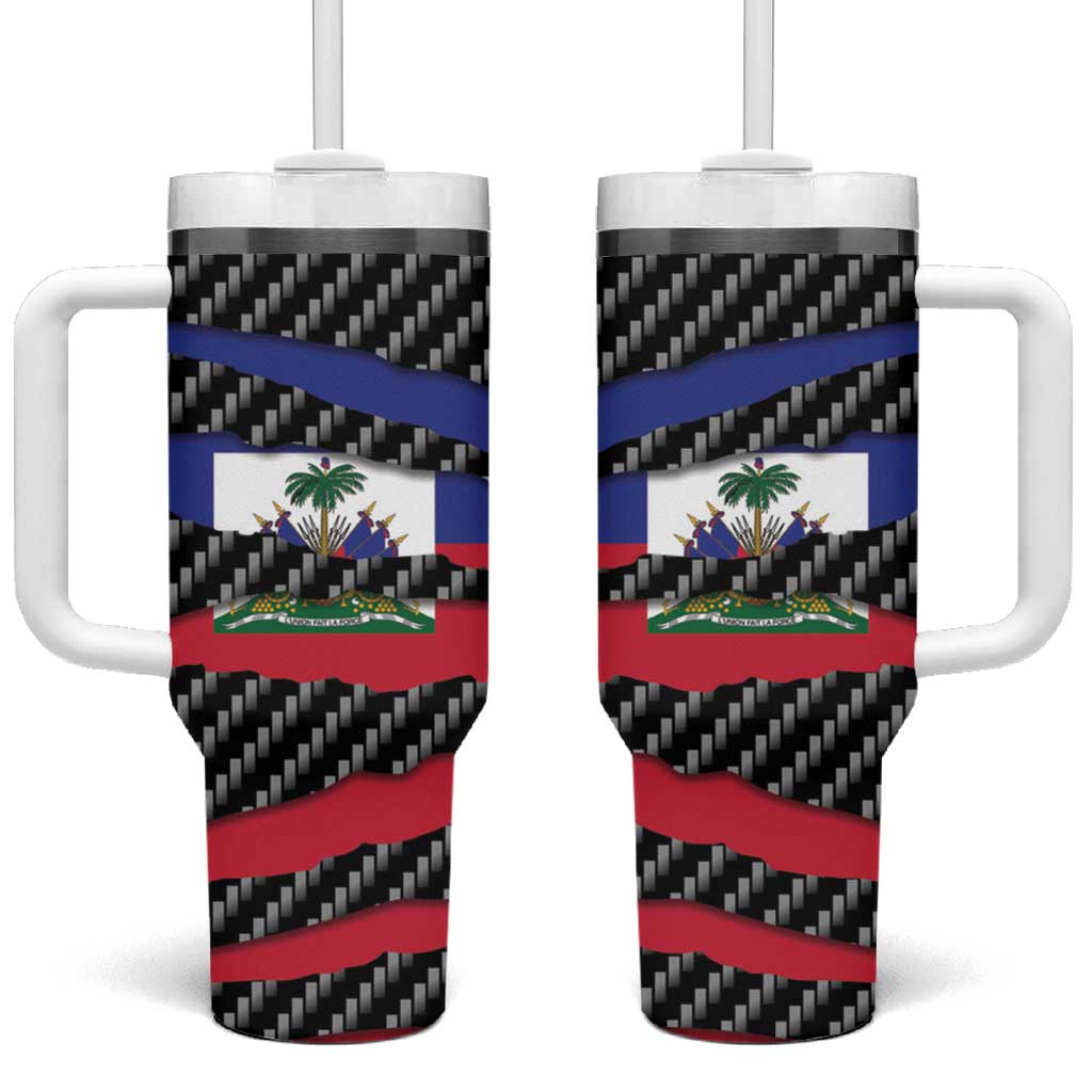 Black Haitians Beast Tumbler With Handle Ripped Flag Graphic - African Pride