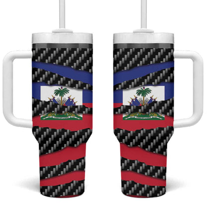 Black Haitians Beast Tumbler With Handle Ripped Flag Graphic - African Pride