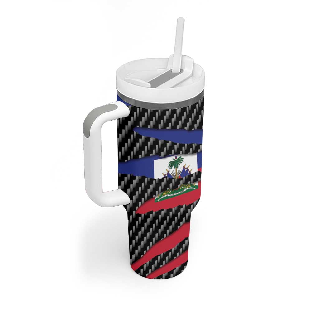 Black Haitians Beast Tumbler With Handle Ripped Flag Graphic - African Pride