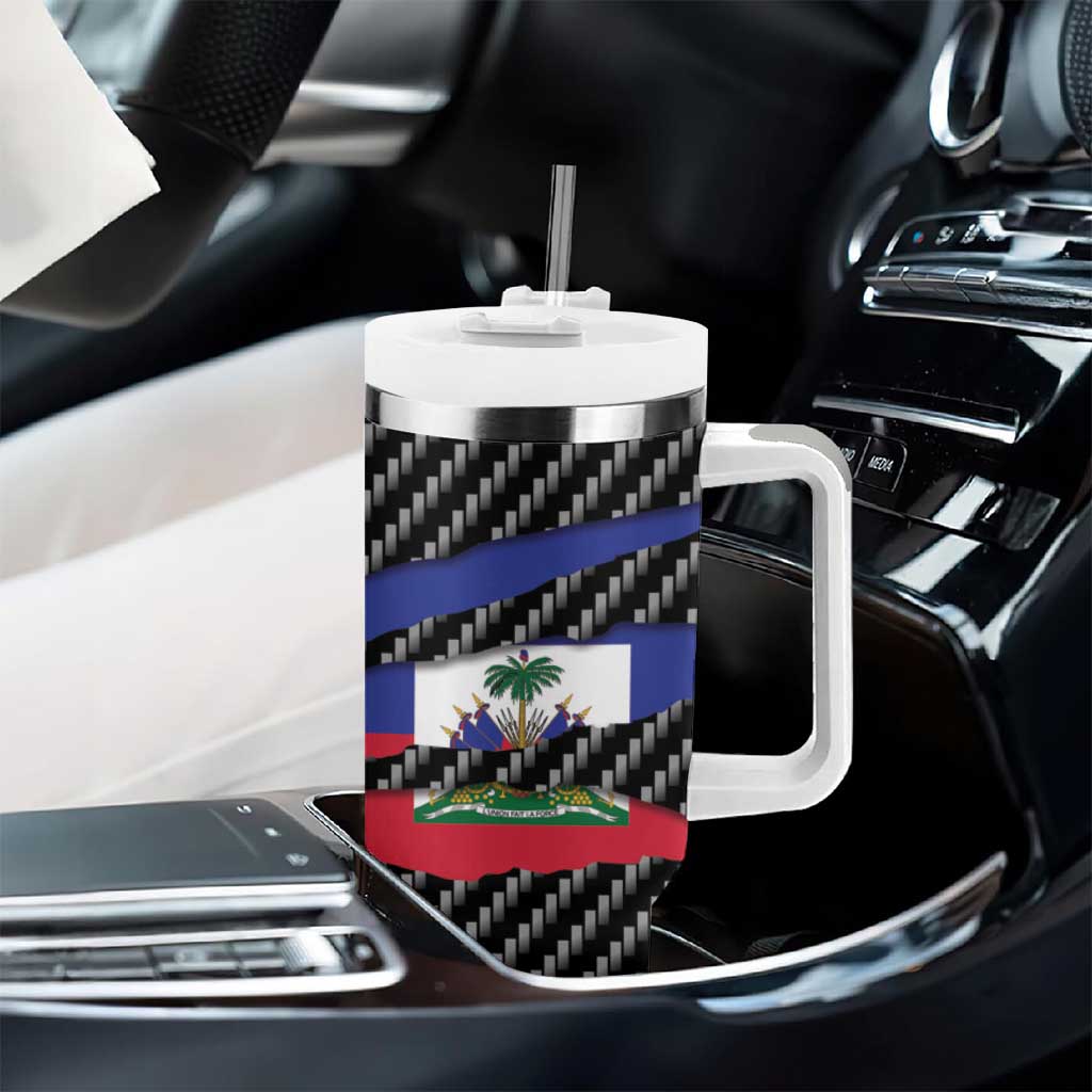 Black Haitians Beast Tumbler With Handle Ripped Flag Graphic - African Pride
