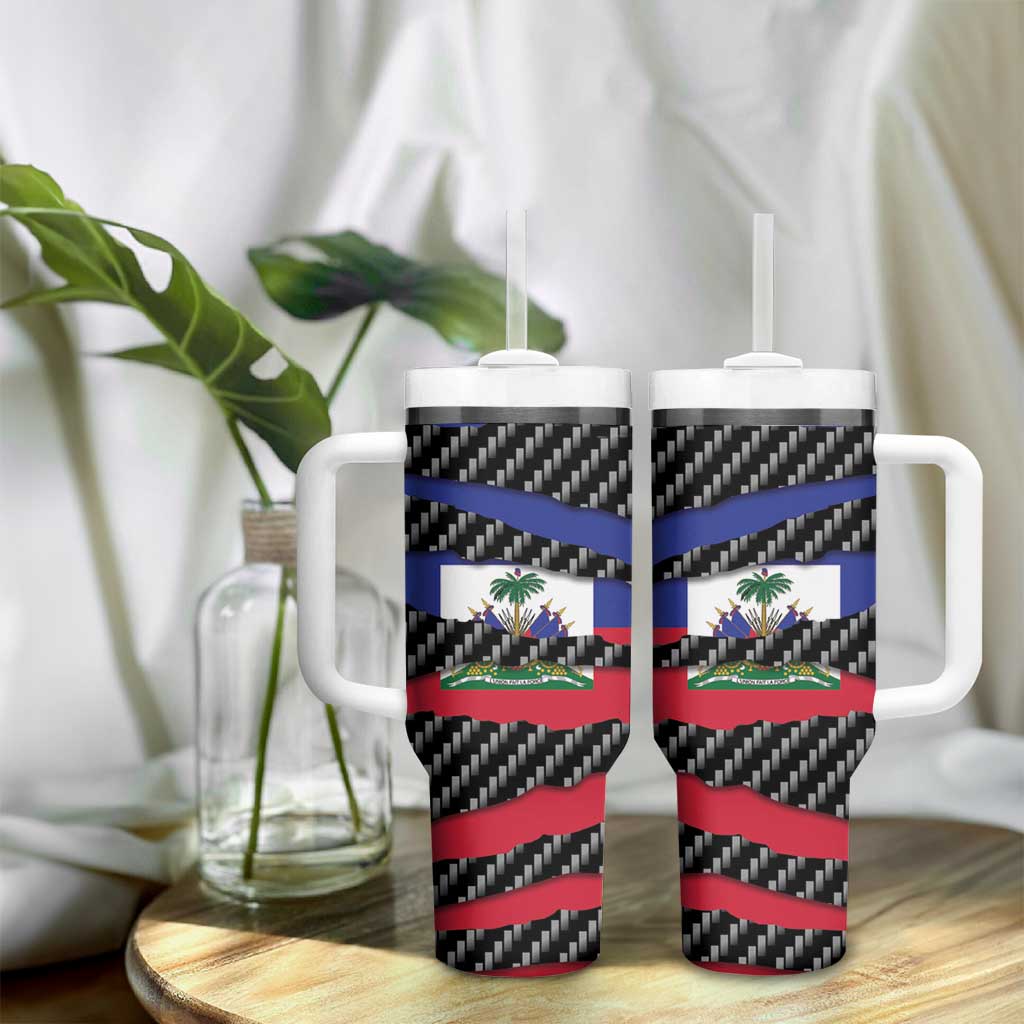 Black Haitians Beast Tumbler With Handle Ripped Flag Graphic - African Pride