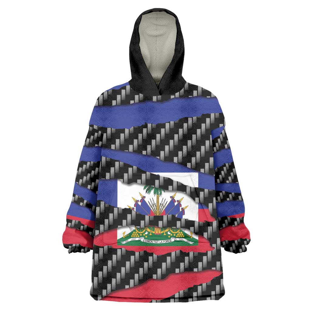 Black Haitians Beast Wearable Blanket Hoodie Ripped Flag Graphic - African Pride