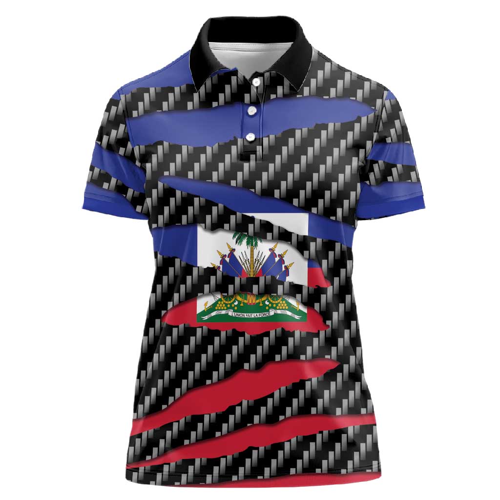 Black Haitians Beast Women Polo Shirt Ripped Flag Graphic LT19