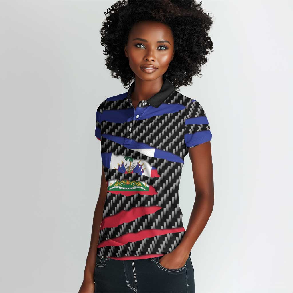 Black Haitians Beast Women Polo Shirt Ripped Flag Graphic LT19