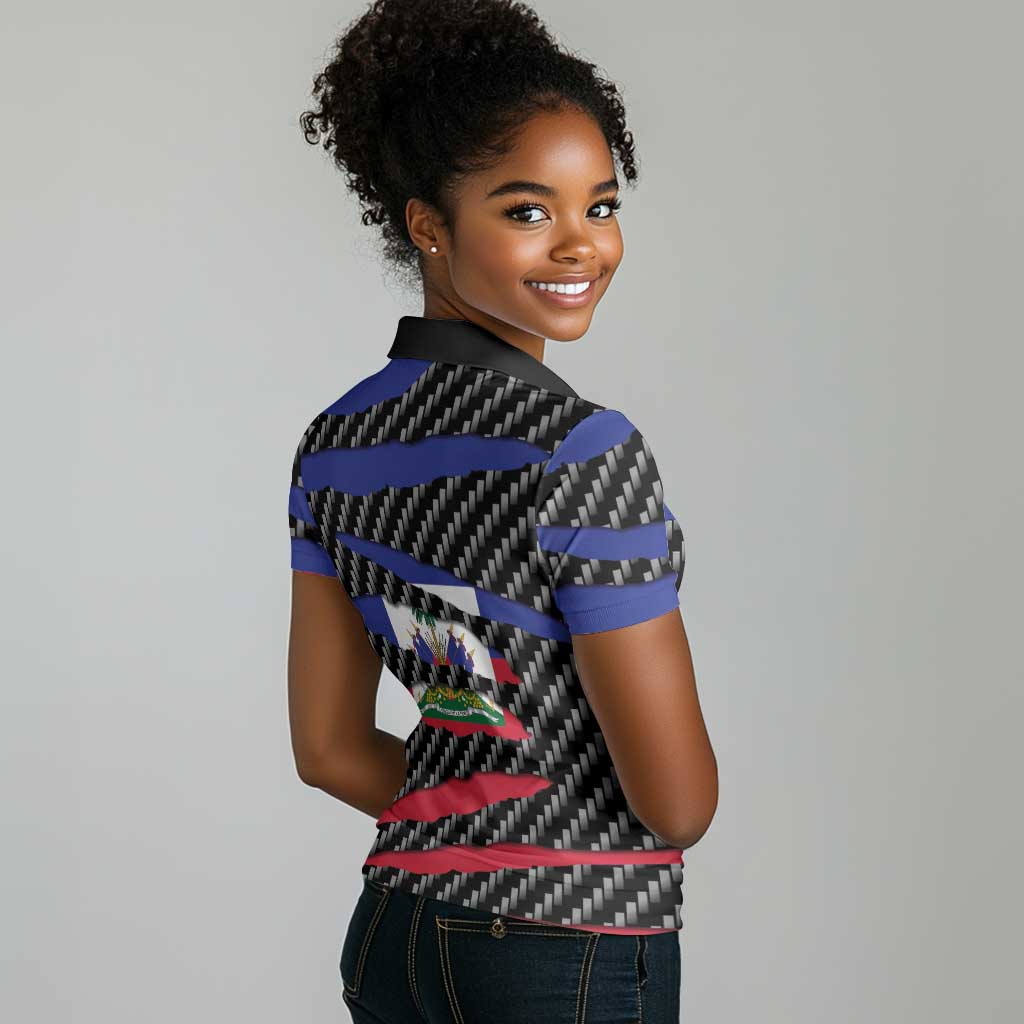 Black Haitians Beast Women Polo Shirt Ripped Flag Graphic LT19