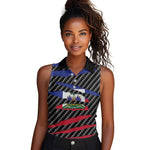 Black Haitians Beast Women Sleeveless Polo Shirt Ripped Flag Graphic - African Pride