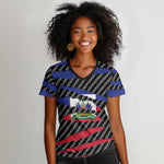 Black Haitians Beast Women V-Neck T-Shirt Ripped Flag Graphic LT19