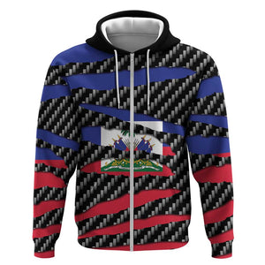 Black Haitians Beast Zip Hoodie Ripped Flag Graphic - African Pride