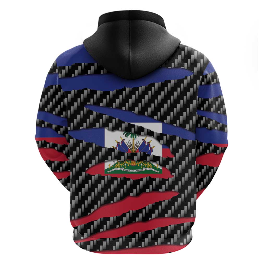 Black Haitians Beast Zip Hoodie Ripped Flag Graphic - African Pride