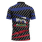 Black Haitians Beast Zipper Polo Shirt Ripped Flag Graphic