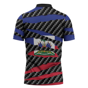 Black Haitians Beast Zipper Polo Shirt Ripped Flag Graphic