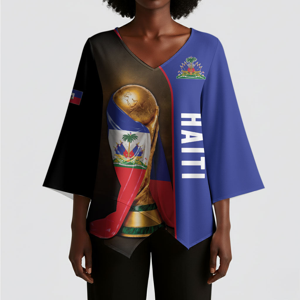 Personalized Afro Haiti Football 2026 Kimono Sleeve Blouse Trophy Flag Pride Art
