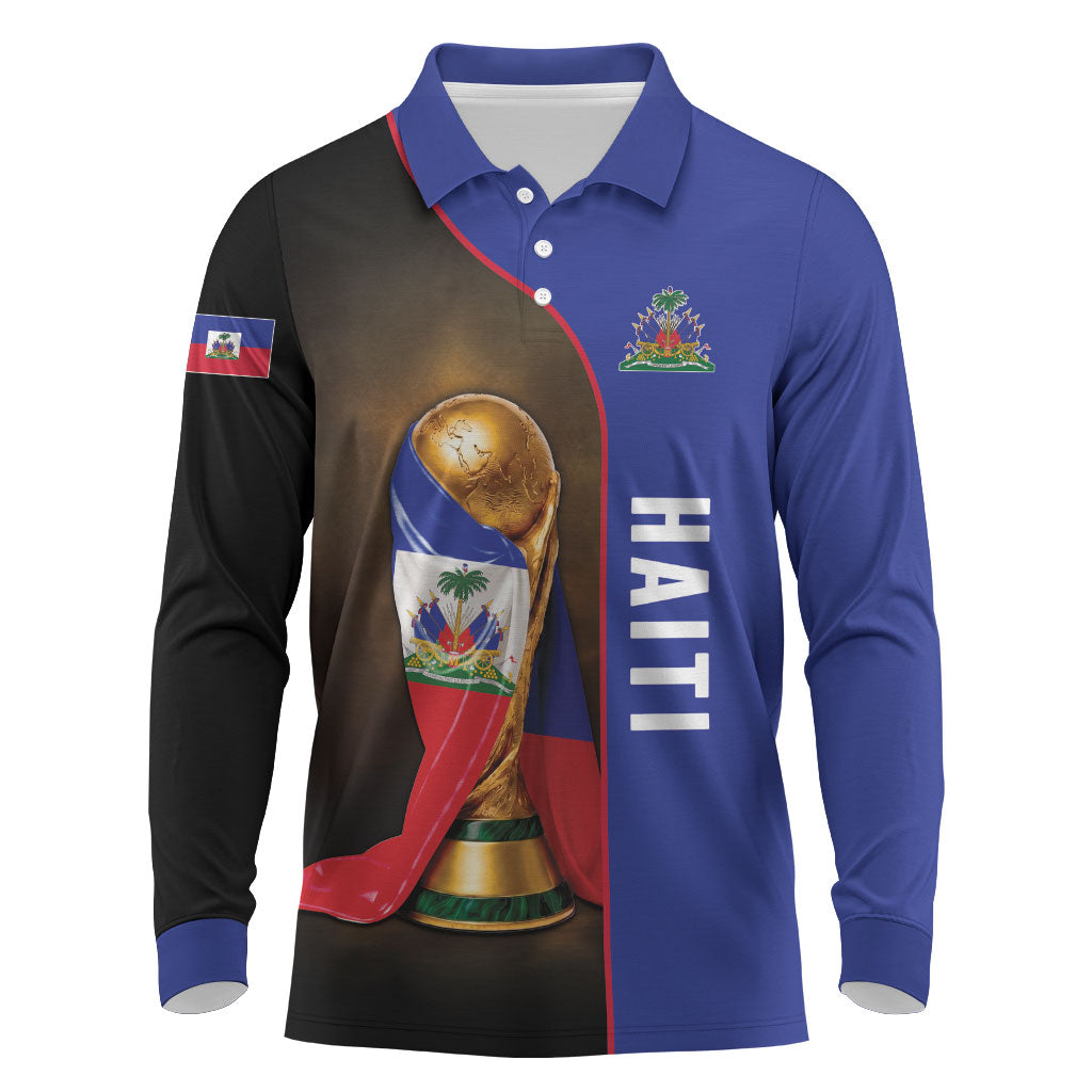 Personalized Afro Haiti Football 2026 Long Sleeve Polo Shirt Trophy Flag Pride Art